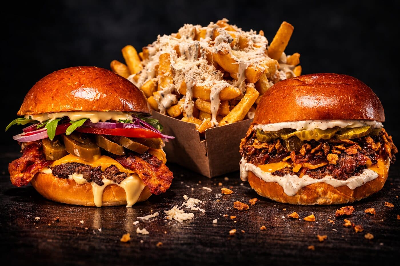 Burger wird frisch am Foodtruck zusammengebaut